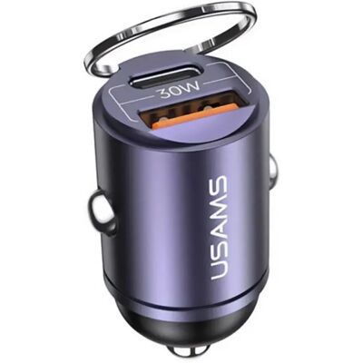 USAMS C38 autós töltő USB+Type-C aljzat 30W lila USAMS C38 autós töltő USB+Type-C aljzat 30W lila