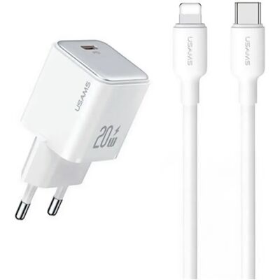 USAMS hálózati töltő Type-C aljzat 20W PD gyorstöltő 3.0 + Type-C - lightning kábel fehér USAMS hálózati töltő Type-C aljzat 20W PD gyorstöltő 3.0 + Type-C - lightning kábel fehér