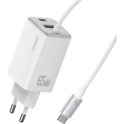 USAMS JC hálózati töltő Type-C aljzat 66W GaN + fix Type-C kábel fehér USAMS JC hálózati töltő Type-C aljzat 66W GaN + fix Type-C kábel fehér