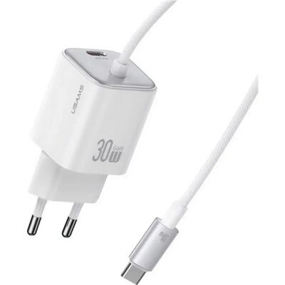 USAMS JC MINI hálózati töltő Type-C aljzat 30W GaN + fix Type-C kábel fehér USAMS JC MINI hálózati töltő Type-C aljzat 30W GaN + fix Type-C kábel fehér