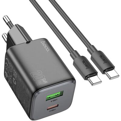 HOCO N41 hálózati töltő USB+Type-C aljzat 20W, PD gyorstöltő 3.0, FEKETE HOCO N41 hálózati töltő USB+Type-C aljzat 20W, PD gyorstöltő 3.0, FEKETE