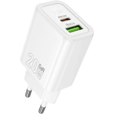 HOCO N61 hálózati töltő USB+Type-C aljzat 20W, PD gyorstöltő 3.0, FEHÉR HOCO N61 hálózati töltő USB+Type-C aljzat 20W, PD gyorstöltő 3.0, FEHÉR