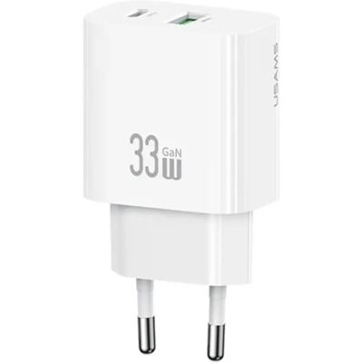USAMS T65 hálózati töltő USB+Type-C aljzat 33W, PD gyorstöltő, FEHÉR USAMS T65 hálózati töltő USB+Type-C aljzat 33W, PD gyorstöltő, FEHÉR