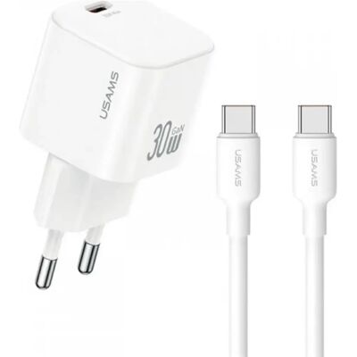USAMS JO hálózati töltő Type-C aljzat 30W, PD gyorstöltő + Type-C kábel, FEHÉR USAMS JO hálózati töltő Type-C aljzat 30W, PD gyorstöltő + Type-C kábel, FEHÉR