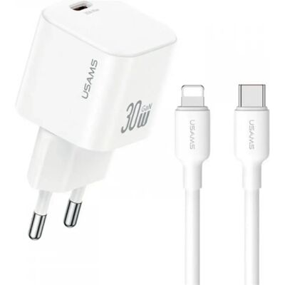 USAMS JO hálózati töltő Type-C aljzat 30W, PD gyorstöltő + lightning kábel, FEHÉR USAMS JO hálózati töltő Type-C aljzat 30W, PD gyorstöltő + lightning kábel, FEHÉR