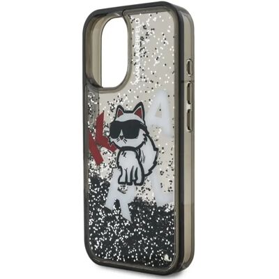 KARL LAGERFELD Liquid Glitter Scattered Choupette tok iPhone 16 fekete-átlátszó KARL LAGERFELD Liquid Glitter Scattered Choupette tok iPhone 16 fekete-átlátszó