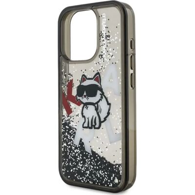 KARL LAGERFELD Liquid Glitter Scattered Choupette tok iPhone 16 Pro fekete-átlátszó KARL LAGERFELD Liquid Glitter Scattered Choupette tok iPhone 16 Pro fekete-átlátszó