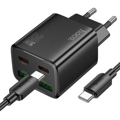 HOCO N55 hálózati töltő 2 USB+2 Type-C aljzat 20W, PD gyorstöltő 3.0 + lightning kábel, FEKETE HOCO N55 hálózati töltő 2 USB+2 Type-C aljzat 20W, PD gyorstöltő 3.0 + lightning kábel, FEKETE