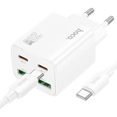 HOCO N55 hálózati töltő 2 USB+2 Type-C aljzat 20W, PD gyorstöltő 3.0 + Type-C kábel, FEHÉR HOCO N55 hálózati töltő 2 USB+2 Type-C aljzat 20W, PD gyorstöltő 3.0 + Type-C kábel, FEHÉR