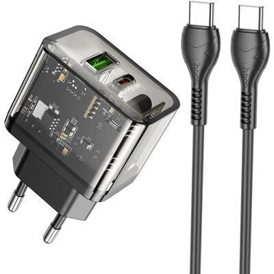 HOCO N34 hálózati töltő USB+Type-C aljzat 20W, PD gyorstöltő 3.0, FEKETE HOCO N34 hálózati töltő USB+Type-C aljzat 20W, PD gyorstöltő 3.0, FEKETE