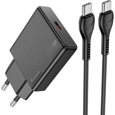 HOCO N37 hálózati töltő Type-C aljzat 30W, vékony + lightning kábel, FEKETE HOCO N37 hálózati töltő Type-C aljzat 30W, vékony + lightning kábel, FEKETE