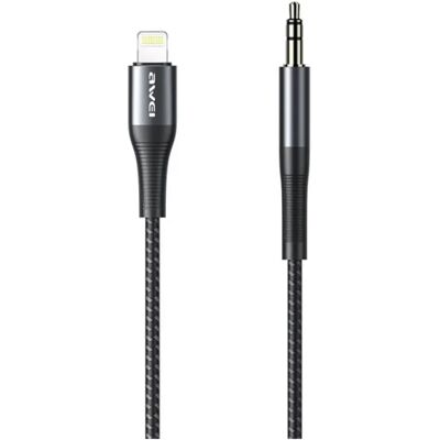 AWEI iPhone 14 Plus AWEI CL-116L audió kábel 3.5mm jack - lightning, cipőfűző, FEKETE AWEI iPhone 14 Plus AWEI CL-116L audió kábel 3.5mm jack - lightning, cipőfűző, FEKETE