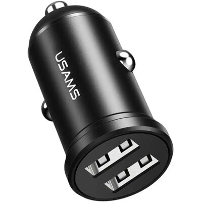 USAMS autós töltő 2 USB aljzat 12W, gyorstöltő, FEKETE USAMS autós töltő 2 USB aljzat 12W, gyorstöltő, FEKETE