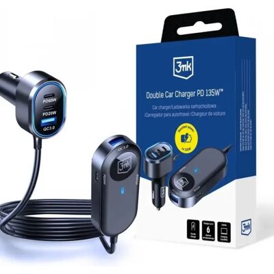 3MK Dupla autós töltő 135W USB - Fekete/Gy gray 3MK Dupla autós töltő 135W USB - Fekete/Gy gray