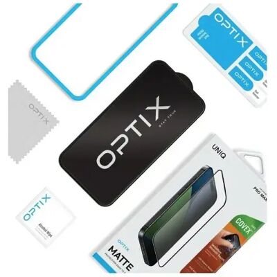 UNIQ Optix Matte Apple iPhone 17 Pro / iPhone 18 Pro edzett üveg kijelzővédő felhelyező kerettel, fekete UNIQ Optix Matte Apple iPhone 17 Pro / iPhone 18 Pro edzett üveg kijelzővédő felhelyező kerettel, fekete