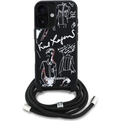 KARL LAGERFELD Crossbody Grained Pattern & Logo iPhone 16 műbőr hátlap tok vállpánttal MagSafe fekete SP112080 KARL LAGERFELD Crossbody Grained Pattern & Logo iPhone 16 műbőr hátlap tok vállpánttal MagSafe fekete SP112080
