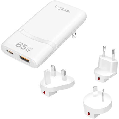LOGILINK Dual USB utazótöltő GaN 65W 1x USB-C (PD) USB-A (QC) fehér PA0376 LOGILINK Dual USB utazótöltő GaN 65W 1x USB-C (PD) USB-A (QC) fehér PA0376