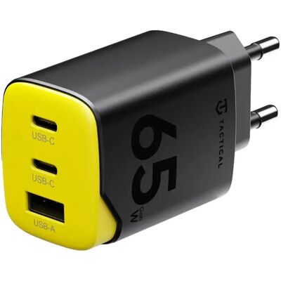 TACTICAL Minimi 2xUSB-C USB-A GaN gyorstöltő adapter 65W sárga-fekete SP113666 TACTICAL Minimi 2xUSB-C USB-A GaN gyorstöltő adapter 65W sárga-fekete SP113666
