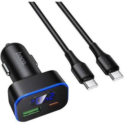 HOCO Z63B autós töltő Type-C+USB 60W PD gyorstöltő LED kijelző + Type-C kábel fekete HOCO Z63B autós töltő Type-C+USB 60W PD gyorstöltő LED kijelző + Type-C kábel fekete