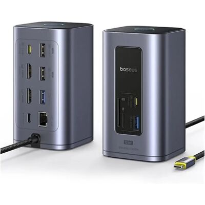 BASEUS Type-C HUB 12in1 4xUSB+3xType-C+RJ45+2xHDMI+TF/microSD 100W sötétszürke B00568103813-00 BASEUS Type-C HUB 12in1 4xUSB+3xType-C+RJ45+2xHDMI+TF/microSD 100W sötétszürke B00568103813-00