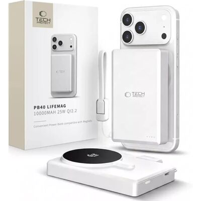 TECH-PROTECT PB40 LifeMag MagSafe Power Bank 10000mAh 25W fehér-ezüst SP116303 TECH-PROTECT PB40 LifeMag MagSafe Power Bank 10000mAh 25W fehér-ezüst SP116303