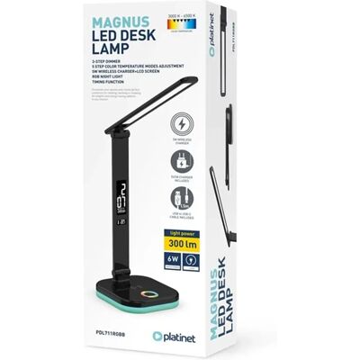 PLATINET Asztali LED lámpa RGB ébresztőóra vezeték nélküli töltő fekete PDL711RGBB PLATINET Asztali LED lámpa RGB ébresztőóra vezeték nélküli töltő fekete PDL711RGBB