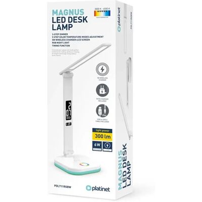 PLATINET Asztali LED lámpa RGB ébresztőóra vezeték nélküli töltő fehér PDL711RGBW PLATINET Asztali LED lámpa RGB ébresztőóra vezeték nélküli töltő fehér PDL711RGBW