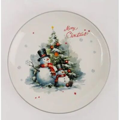 IRIS QX 172936 Kerámia tányér hóemberek a karácsonyfa előtt 25cm IRIS QX 172936 Kerámia tányér hóemberek a karácsonyfa előtt 25cm