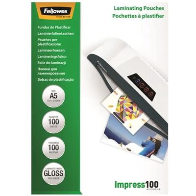 Fellowes A5 fényes lamináló fólia 100 mikron Fellowes A5 fényes lamináló fólia 100 mikron