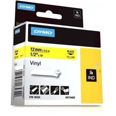 Dymo Feliratozógép szalag vinyl 12 mm x 5.5 m Rhino sárga-fekete Dymo Feliratozógép szalag vinyl 12 mm x 5.5 m Rhino sárga-fekete