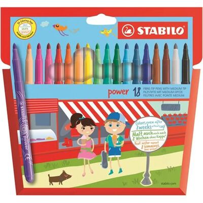 STABILO Power Filctoll - 18 darab - Színes - Közepes hegy STABILO Power Filctoll - 18 darab - Színes - Közepes hegy