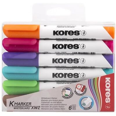 KORES Tábla- és flipchart marker készlet 1-3 mm vágott K-Marker 6 különböző szín KORES Tábla- és flipchart marker készlet 1-3 mm vágott K-Marker 6 különböző szín