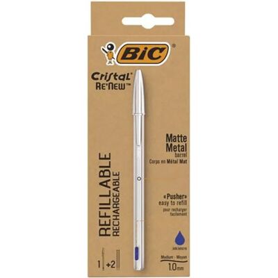 BIC Cristal Re`New Golyóstoll 0.32 mm kupakos matt ezüst színű tolltest kék + betét BIC Cristal Re`New Golyóstoll 0.32 mm kupakos matt ezüst színű tolltest kék + betét