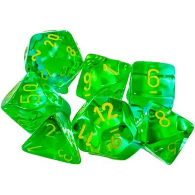CHESSEX Gemini Polyhedral Translucent - kékeszöld és sárga dobókocka készlet CHESSEX Gemini Polyhedral Translucent - kékeszöld és sárga dobókocka készlet
