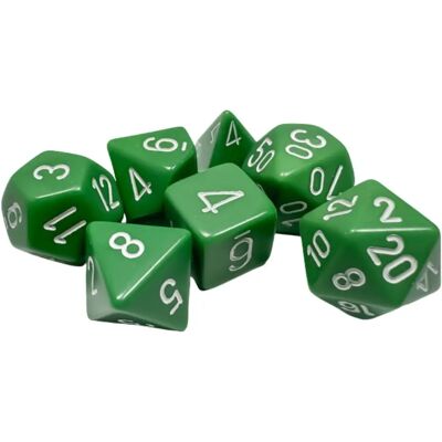 CHESSEX Opaque Polyhedral - zöld és fehér dobókocka készlet CHESSEX Opaque Polyhedral - zöld és fehér dobókocka készlet