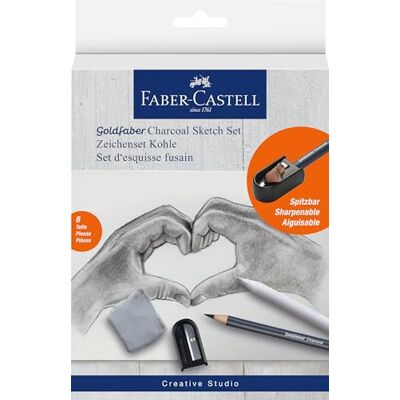 Faber-Castell Goldfaber Charcoal Zeichenset 8-teilig Mit Kohlestiften, Spitzer, Papierwischer und Radierer für kreative Zeichnungen Faber-Castell Goldfaber Charcoal Zeichenset 8-teilig Mit Kohlestiften, Spitzer, Papierwischer und Radierer für kreative Zeichnungen