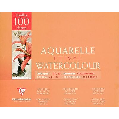 Clairefontaine 96475C Malblock, 4-seitig verleimt Aquarellpapier Feinkörnig, Etival/Zellulose, 24 x 30 cm, 100 Blatt, 300 g Packung, weiß Clairefontaine 96475C Malblock, 4-seitig verleimt Aquarellpapier Feinkörnig, Etival/Zellulose, 24 x 30 cm, 100 Blatt, 300 g Packung, weiß