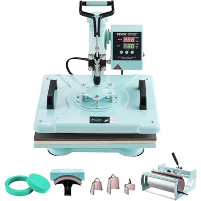 VEVOR Hitzepresse, 30 x 38 cm, 8-in-1 Wärmeübertragungsmaschine mit 6-30 oz Tumblerpresse, 360° Schwenkbares T-Shirt-Pressen, Digitale Präzisionssteuerung, für T-Shirts/Tassen/Hüte, Grün VEVOR Hitzepresse, 30 x 38 cm, 8-in-1 Wärmeübertragungsmaschine mit 6-30 oz Tumblerpresse, 360° Schwenkbares T-Shirt-Pressen, Digitale Präzisionssteuerung, für T-Shirts/Tassen/Hüte, Grün