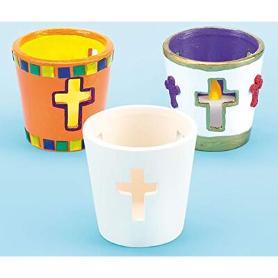 Baker Ross Teelichthalter aus Keramik mit Kreuz-Motiv für Kinder zum Basteln zu Ostern (4 Stück) Baker Ross Teelichthalter aus Keramik mit Kreuz-Motiv für Kinder zum Basteln zu Ostern (4 Stück)
