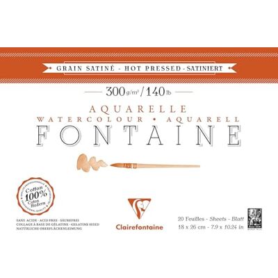 Clairefontaine 96343C Aquarellblock Fontaine Satiné (100% Hadern, feinkörnig, glatt, für Nass- und Trockentechniken geeignet, säurefrei, 300g, 18 x 26 cm, 20 Blatt) weiß Clairefontaine 96343C Aquarellblock Fontaine Satiné (100% Hadern, feinkörnig, glatt, für Nass- und Trockentechniken geeignet, säurefrei, 300g, 18 x 26 cm, 20 Blatt) weiß