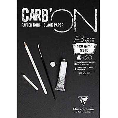 Clairefontaine 975040C Zeichenblock Carb´On (120 g, ideal für Trockentechniken, DIN A3, 29,7 x 42 cm, geleimt, 20 Blatt) schwarz Clairefontaine 975040C Zeichenblock Carb´On (120 g, ideal für Trockentechniken, DIN A3, 29,7 x 42 cm, geleimt, 20 Blatt) schwarz