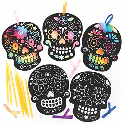Baker Ross FE749 Totenkopf Kratzkunst Set 8er Pack, Kratzkunst Set für Kinder zum Basteln und Verschenken Baker Ross FE749 Totenkopf Kratzkunst Set 8er Pack, Kratzkunst Set für Kinder zum Basteln und Verschenken