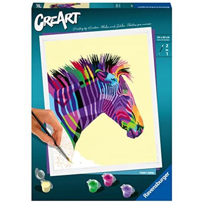 Ravensburger CreArt Funky Zebra Malen nach Zahlen für Erwachsene DIY Malset mit Pinsel und Acrylfarben, 24 x 30 cm, Geschenk für Frauen und Männer Ravensburger CreArt Funky Zebra Malen nach Zahlen für Erwachsene DIY Malset mit Pinsel und Acrylfarben, 24 x 30 cm, Geschenk für Frauen und Männer