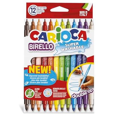 CARIOCA Dual Tip Birello Marker, 12er-Box, feine Spitze 2,6 mm und mittlere Spitze 4,7 mm, super auswaschbare ungiftige Tinte, langlebig, glutenfrei, hergestellt in Italien (Box mit 12 Stiften) CARIOCA Dual Tip Birello Marker, 12er-Box, feine Spitze 2,6 mm und mittlere Spitze 4,7 mm, super auswaschbare ungiftige Tinte, langlebig, glutenfrei, hergestellt in Italien (Box mit 12 Stiften)