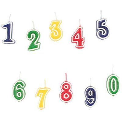 amscan 552155 Zahlenkerzen-Set 0 9 mehrfarbig Höhe 5,5 cm, Kuchendekoration amscan 552155 Zahlenkerzen-Set 0 9 mehrfarbig Höhe 5,5 cm, Kuchendekoration