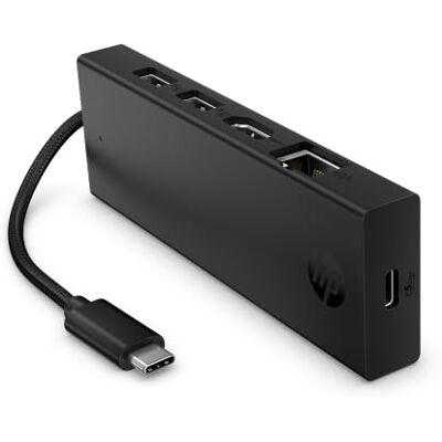 HP USB-C Hub 4-in-1, Multiport Adapter mit Gigabit Ethernet (RJ45), 2X USB-A & USB-C, 5 Gbit/s High-Speed Datenübertragung, für Laptop, Chromebook, MacBook, Tablet & Smartphone HP USB-C Hub 4-in-1, Multiport Adapter mit Gigabit Ethernet (RJ45), 2X USB-A & USB-C, 5 Gbit/s High-Speed Datenübertragung, für Laptop, Chromebook, MacBook, Tablet & Smartphone