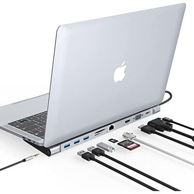 BIGBIG WON 10 Ports USB C Dock, USB C Multiport Hub Triple Display Laptop Hub Stand, USB C Adapter (4K HDMI, VGA, PD 100W, Ethernet, SD/TF Card Slot, 3.5mm Audio, 3 USB Ports) für MacBook, Dell, HP, Lenovo BIGBIG WON 10 Ports USB C Dock, USB C Multiport Hub Triple Display Laptop Hub Stand, USB C Adapter (4K HDMI, VGA, PD 100W, Ethernet, SD/TF Card Slot, 3.5mm Audio, 3 USB Ports) für MacBook, Dell, HP, Lenovo