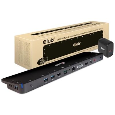 Club 3D USB Gen1 Typ-C Triple Display Dynamic PD Charging Dock mit 65 Watt Ladegerät Club 3D USB Gen1 Typ-C Triple Display Dynamic PD Charging Dock mit 65 Watt Ladegerät