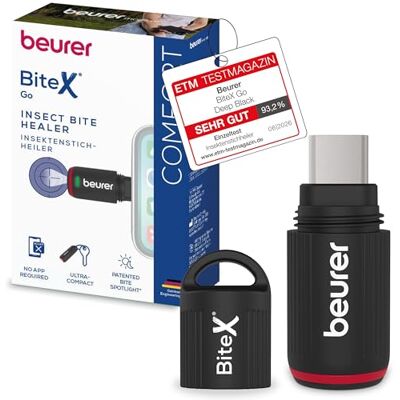 Beurer BiteX Go Deep Black Insektenstichheiler für Smartphone, Mückenstich Hitzestift gegen Juckreiz & Schwellungen durch Wärme, elektrischer Stichheiler Handy für Android & iPhone (USB-C), mit Licht Beurer BiteX Go Deep Black Insektenstichheiler für Smartphone, Mückenstich Hitzestift gegen Juckreiz & Schwellungen durch Wärme, elektrischer Stichheiler Handy für Android & iPhone (USB-C), mit Licht