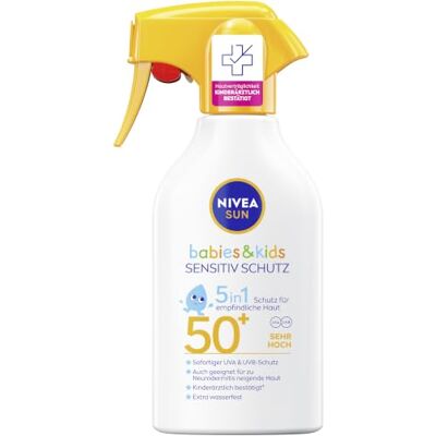 Sun Babies & Kids Sensitiv Schutz 5in1 Sonnenmilch LSF 50+, extra wasserfestes Sonnenlotion als Spray mit LSF 50+, Sonnencreme für Kinder ohne Parfüm (250 ml) Sun Babies & Kids Sensitiv Schutz 5in1 Sonnenmilch LSF 50+, extra wasserfestes Sonnenlotion als Spray mit LSF 50+, Sonnencreme für Kinder ohne Parfüm (250 ml)